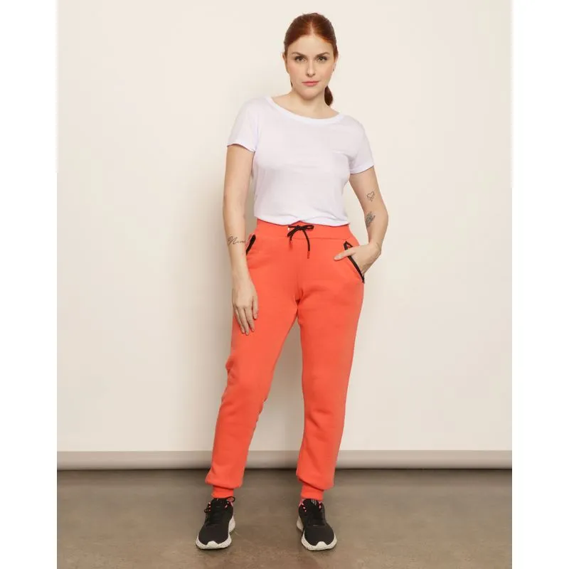 Calça Moletom Feminina Peluciada Jogger Fitter Fitness Laranja P