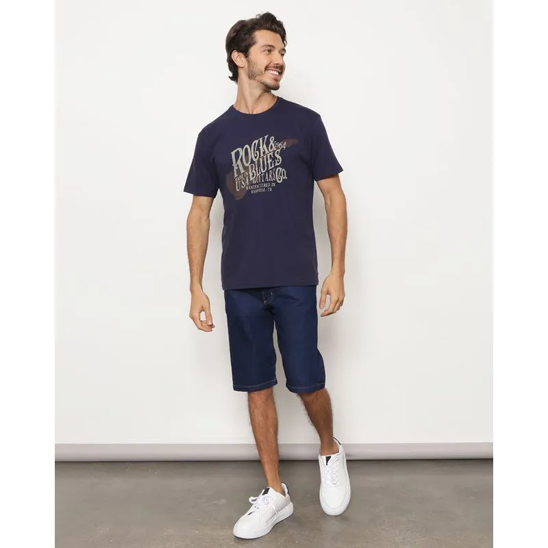 Bermuda Jeans Masculina Com Bolso Reta Azul Escuro 46