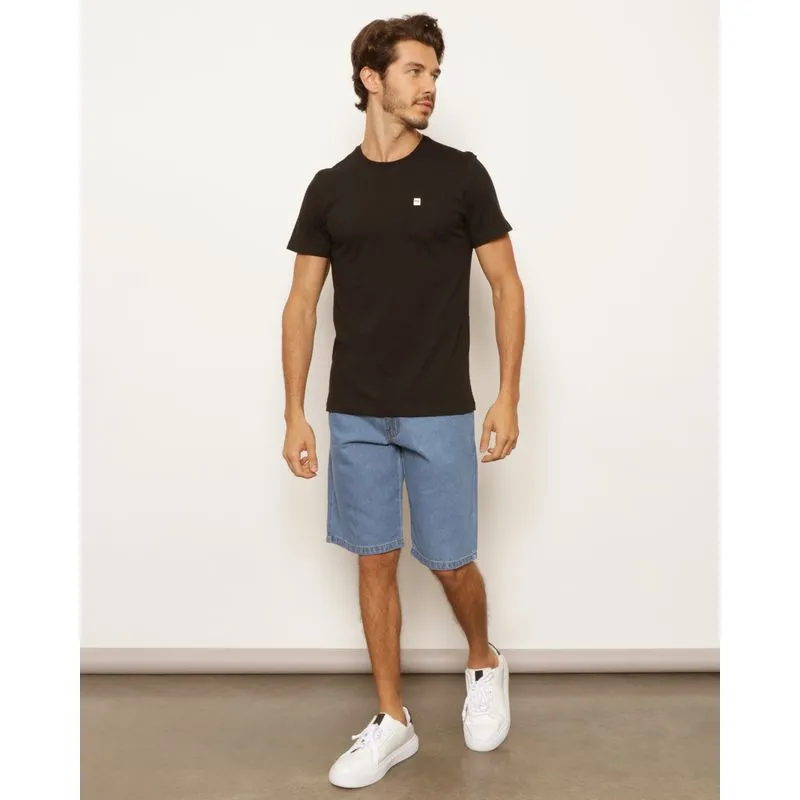 Bermuda Jeans Masculina Reta Com Bolsos Básica Azul 38