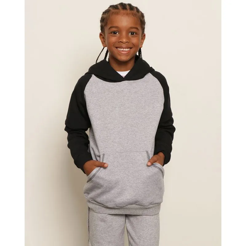 Blusão Infantil Moletom Manga Longa Raglan Bolso Canguru Com Capuz Cinza 8