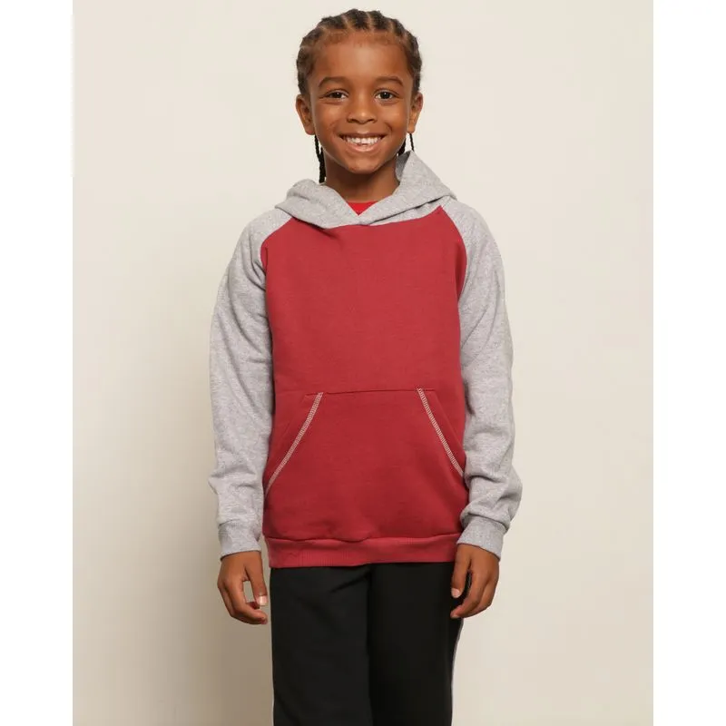 Blusão Infantil Moletom Manga Longa Raglan Bolso Canguru Com Capuz Vinho 6