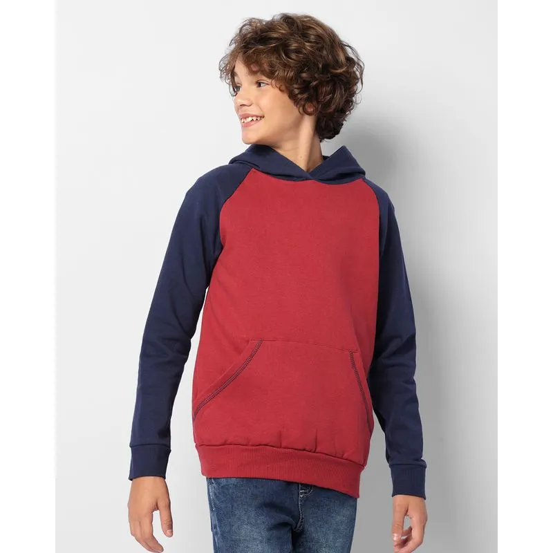Blusão Juvenil Moletom Manga Longa Raglan Bolso Canguru Com Capuz Vinho 10