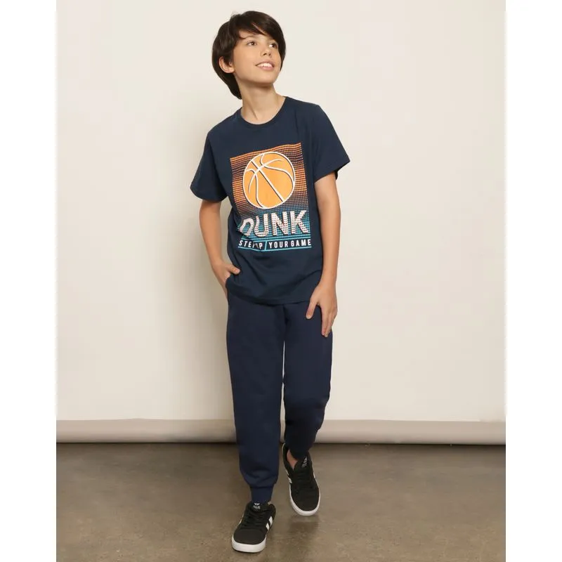 Calça Juvenil Moletom Jogger Com Bolsos Marinho 12