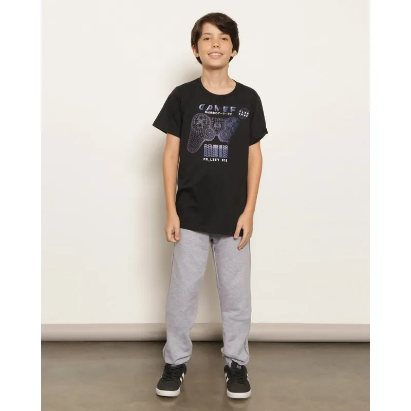 Calça Moletom Juvenil Básica Jogger Cinza 16