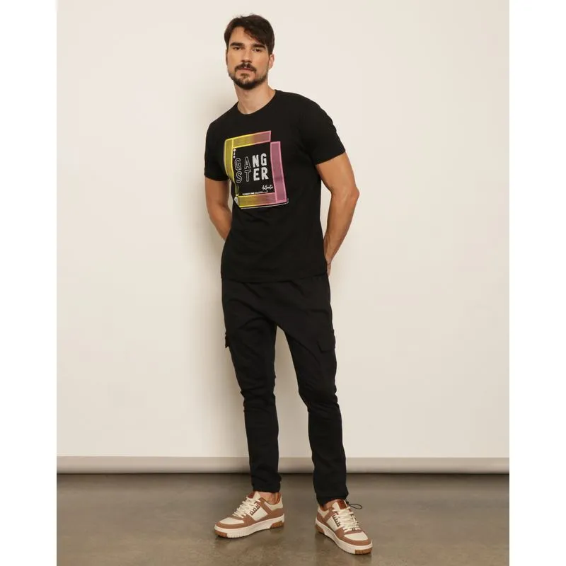 Calça Masculina Sarja Jogger Com Bolso Cargo Preta 42