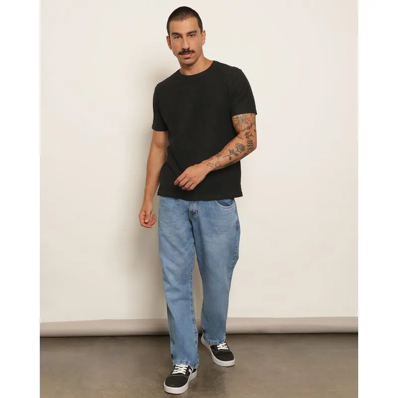 Calça Jeans Masculina Reta Com Bolsos Azul 36