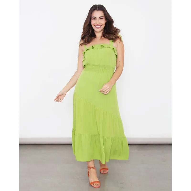 Vestido Feminino Midi Três Marias Viscose Alças De Amarração Verde 38