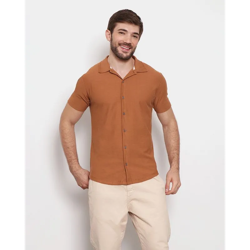 Camisa Masculina Manga Curta Com Botões Marrom G