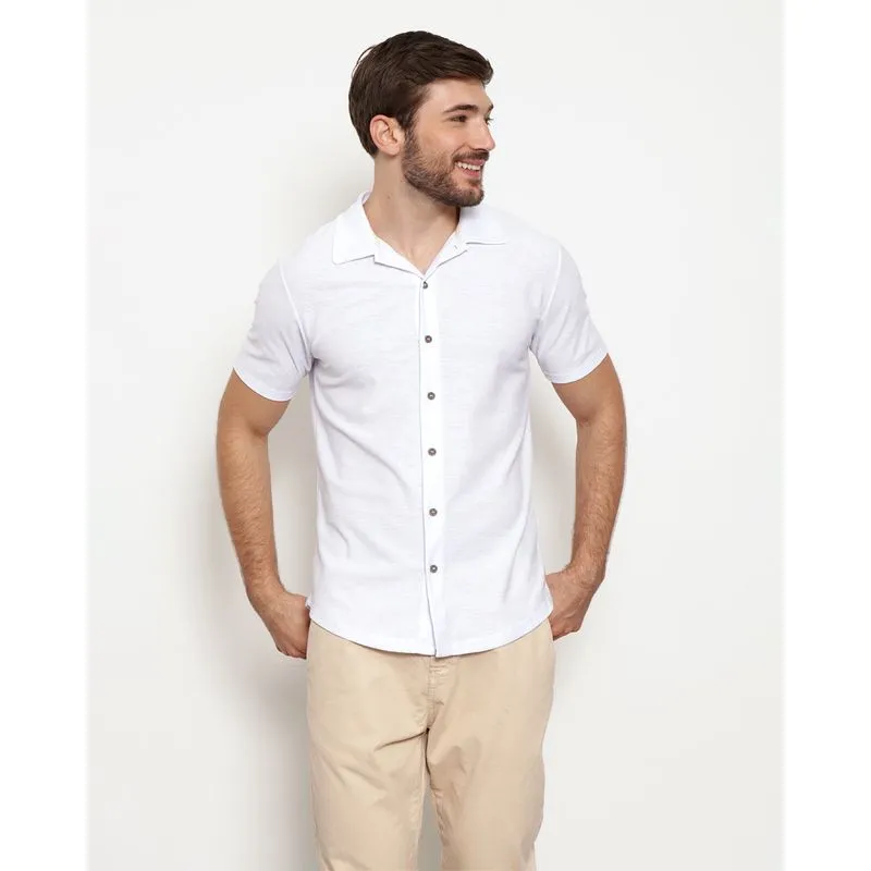 Camisa Masculina Manga Curta Com Botões Branca G