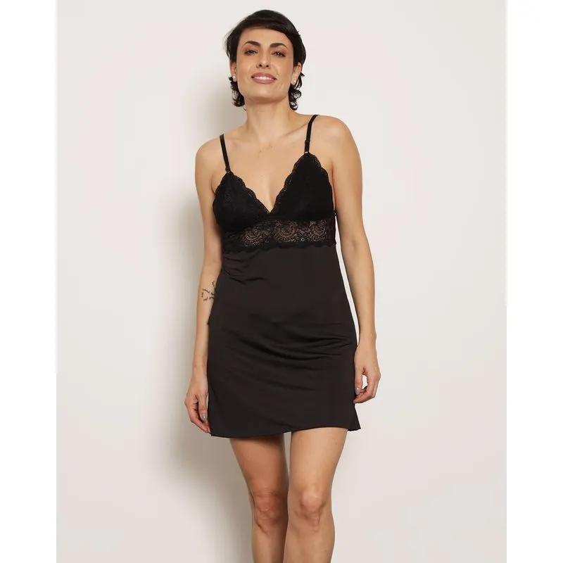 Camisola Feminina Curta Liganete Alcinha Com Renda Preta M