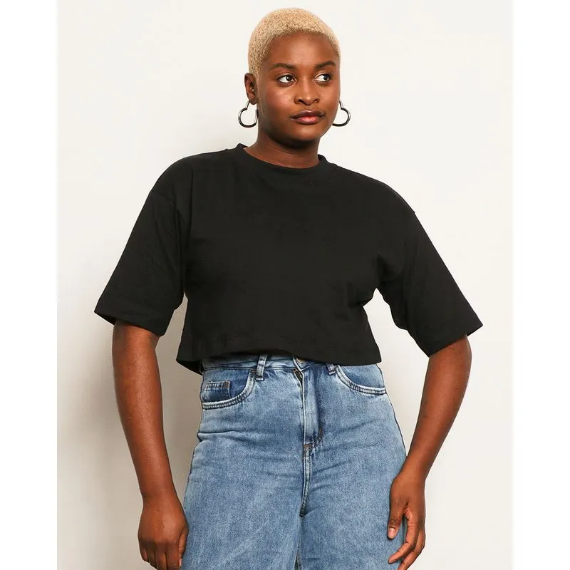 Blusa Feminina Cropped Básica Manga Curta Preta M