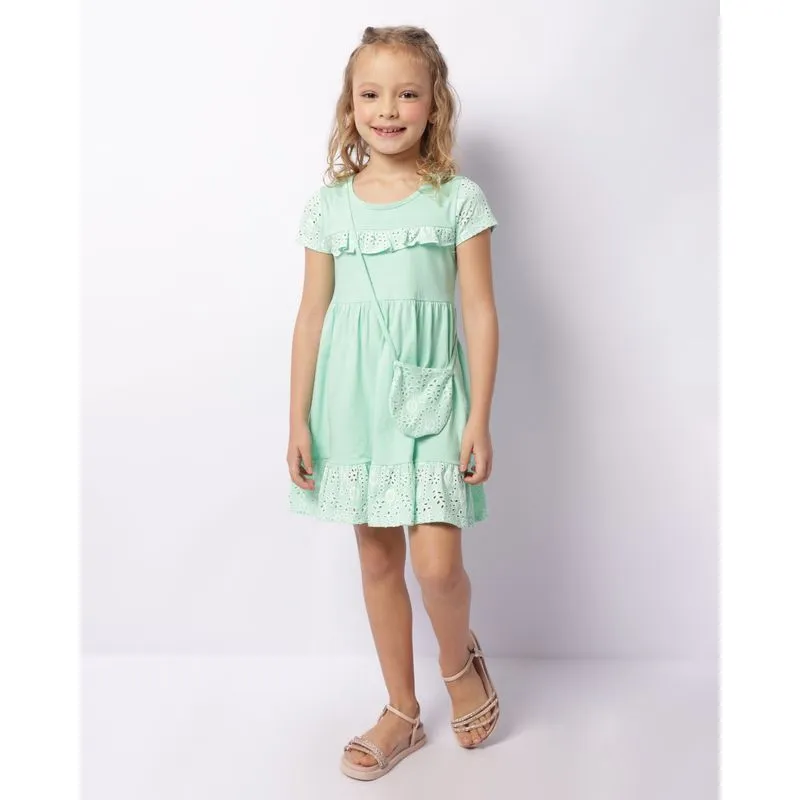 Vestido Infantil Curto Recorte Em Laise + Brinde Bolsinha Verde 4