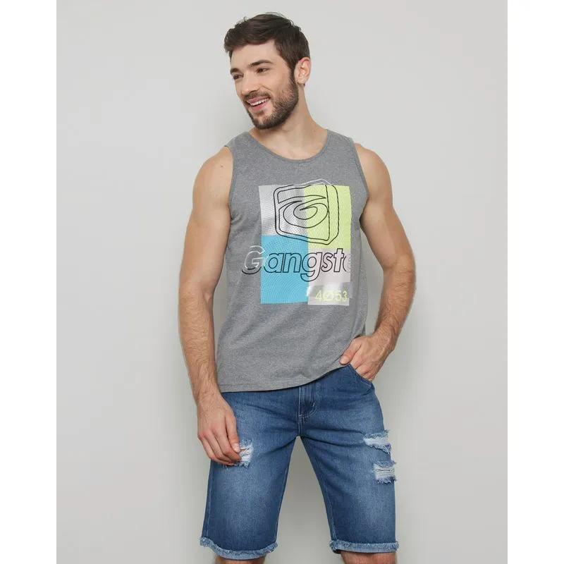 Regata Masculina Gangster Estampa Frontal Cinza M