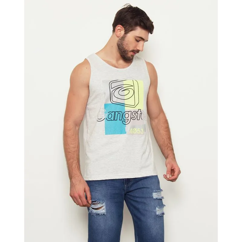 Regata Masculina Gangster Estampa Frontal Mescla Cinza G