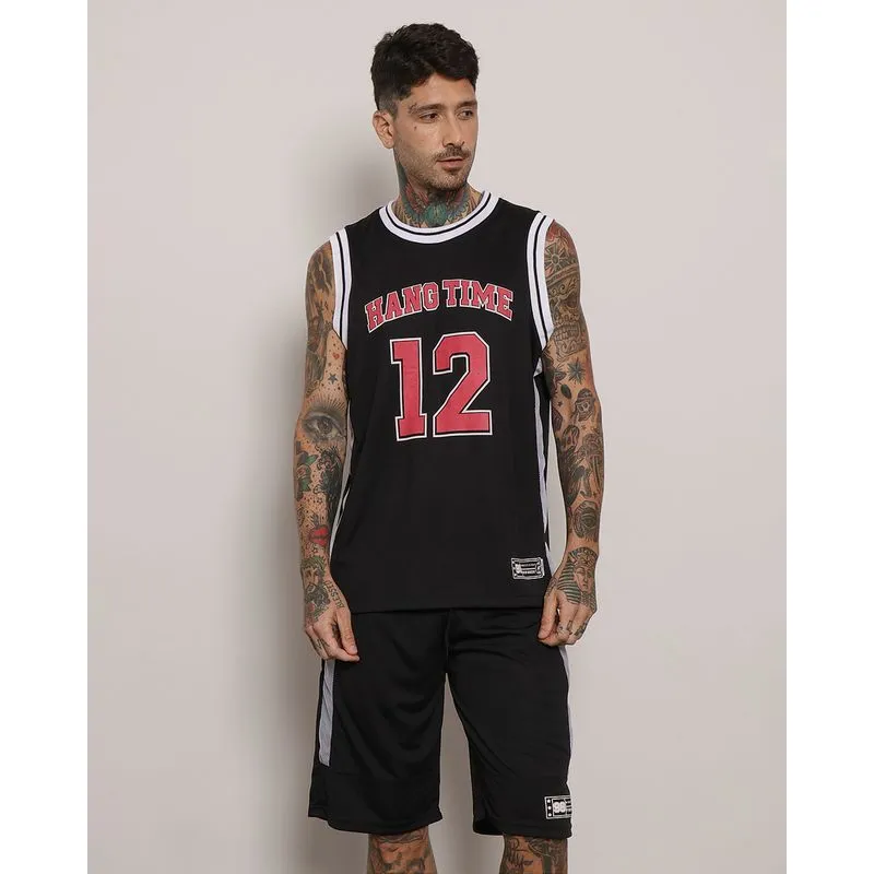 Regata Masculina Esportiva Basquete Estampa Hang Time Preta M
