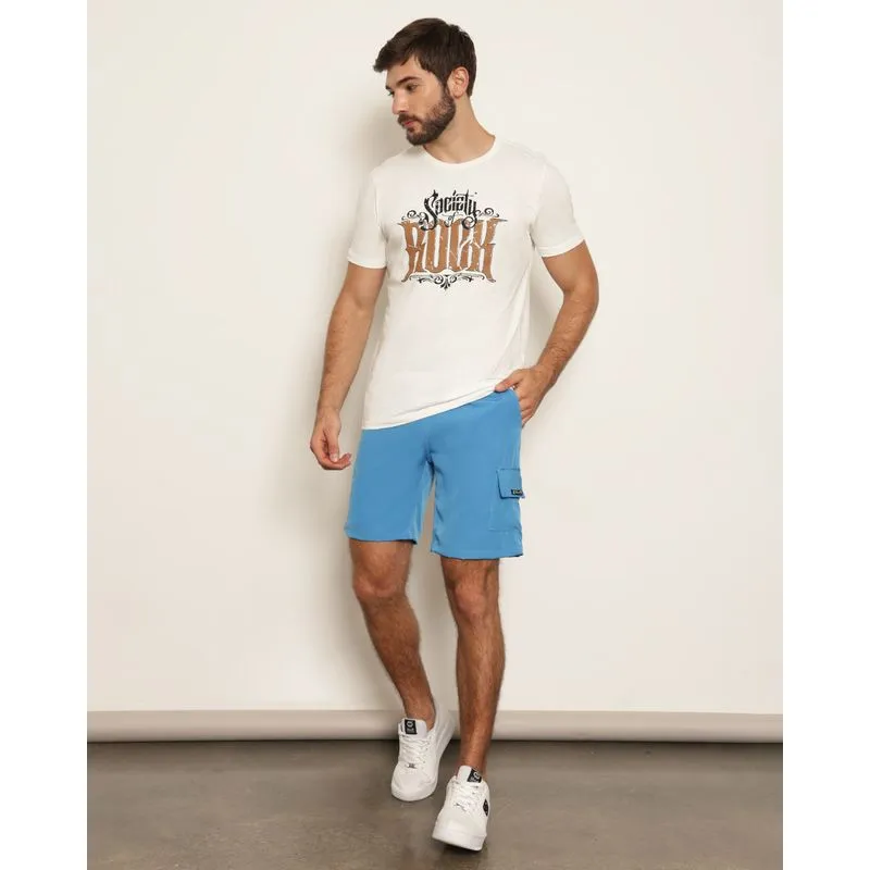 Bermuda Masculina Reta Bolso Cargo Com Cordão Azul GG