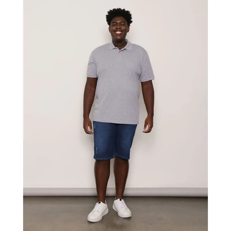 Bermuda Jeans Plus Size Masculino Basic Azul Médio 50
