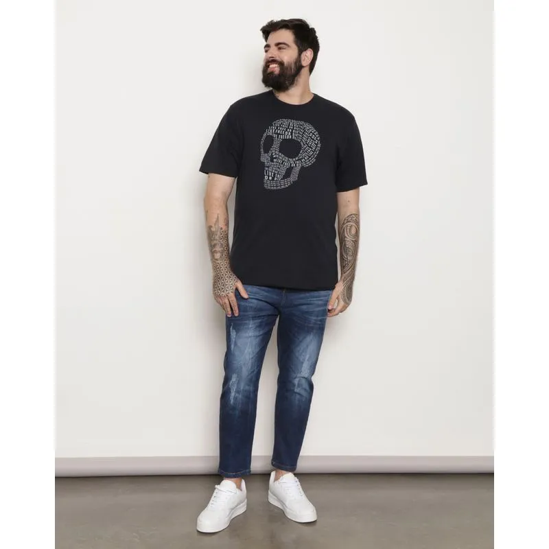 Calça Jeans Plus Size Masculina Com Puídos Azul 48
