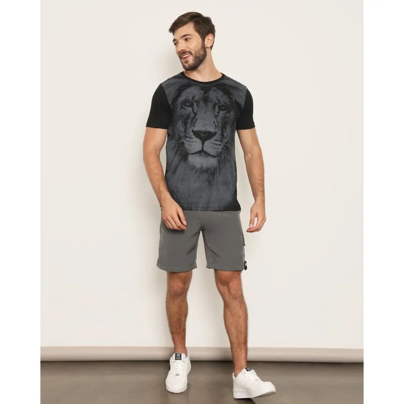 Bermuda Masculina Reta Bolso Cargo Com Cordão Cinza GG