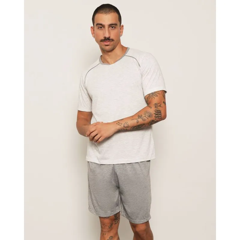 Pijama Masculino Curto Com Recorte Frontal Cinza GG