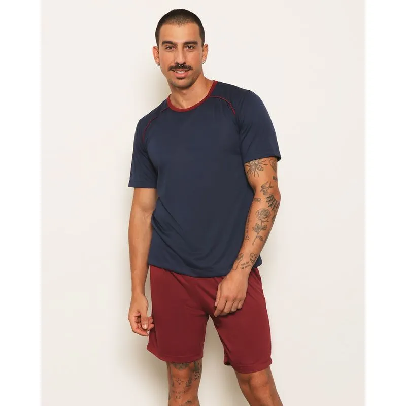 Pijama Masculino Curto Com Recorte Frontal Marinho G