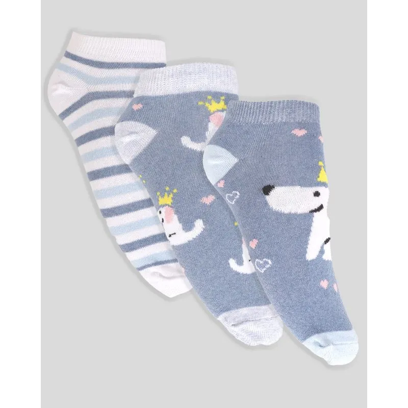 Kit 3 Pares Meia Feminina Sapatilha Listras Branco Azul UN