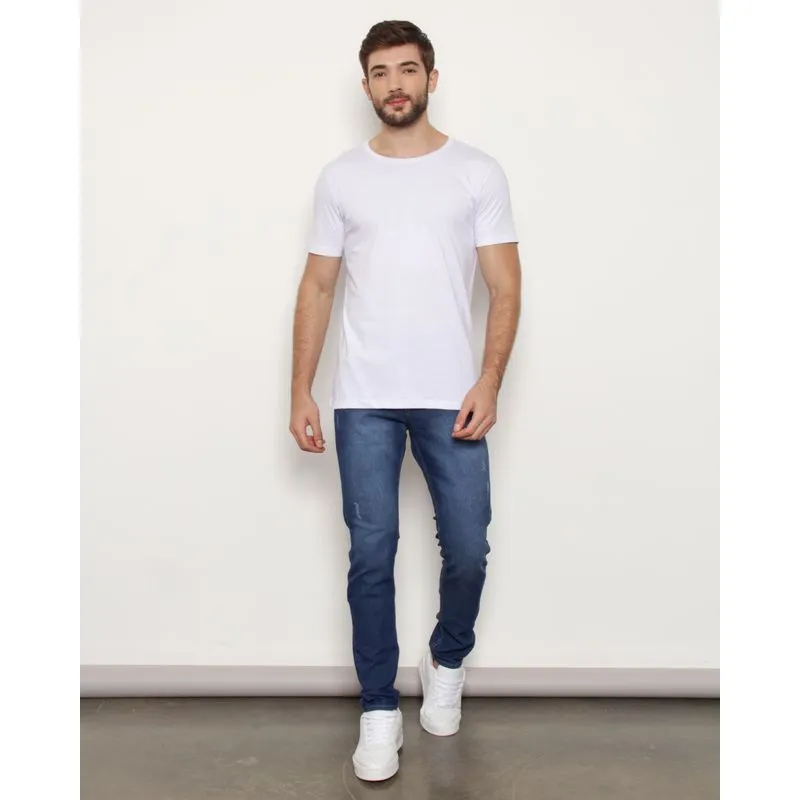 Calça Jeans Masculina Skinny Com Puídos Azul 38