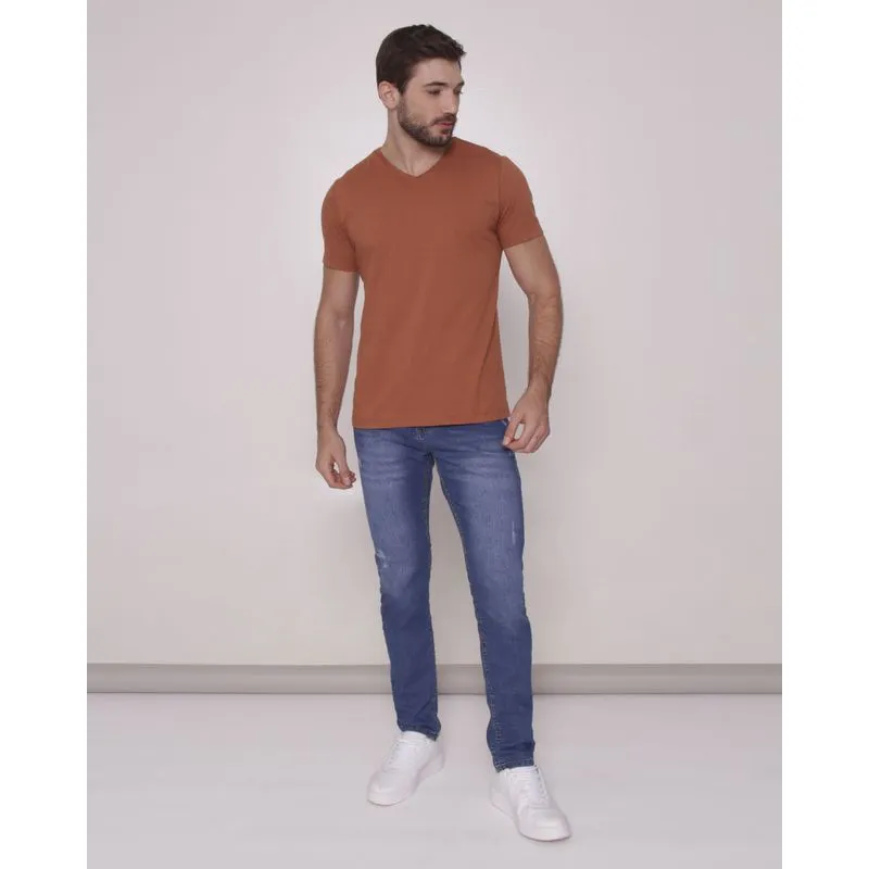 Calça Jeans Masculina Skinny Com Puídos Azul 38