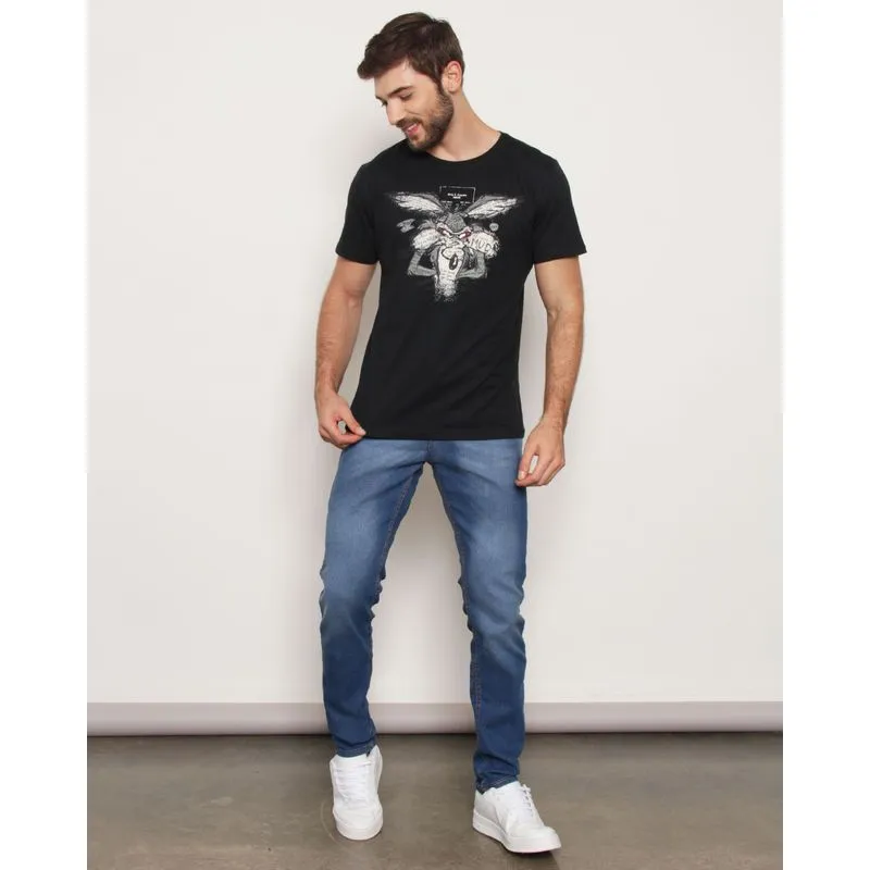 Calça Jeans Masculina Slim Estonada Básica Azul 46