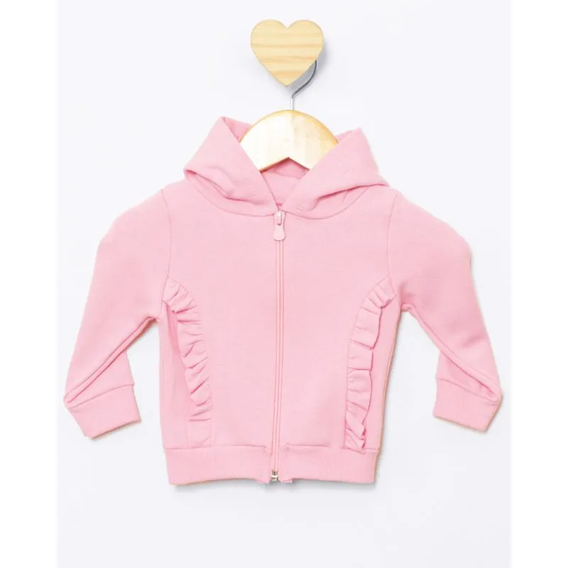 Jaqueta Bebê Moletom Peluciada Com Capuz Babado Rosa G