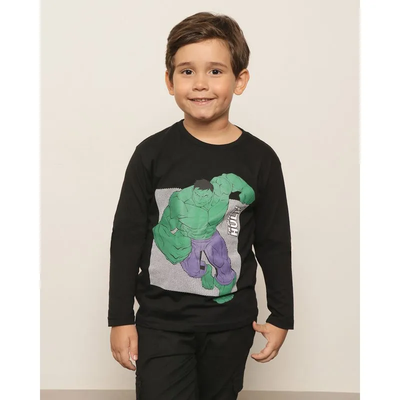 Camiseta Marvel Estampa Hulk Manga Longa Preta 10
