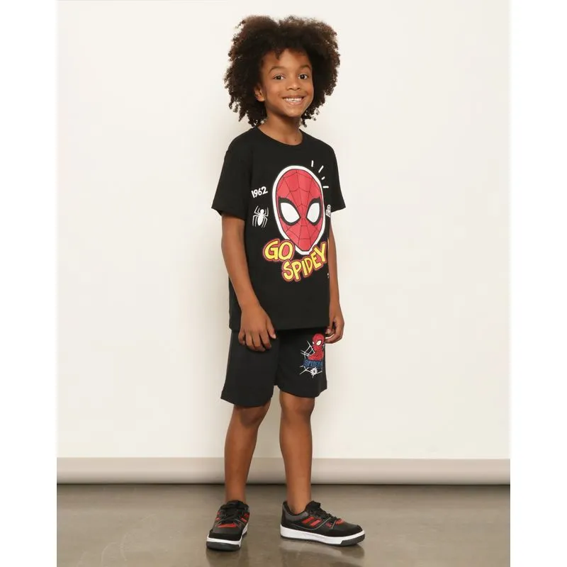 Bermuda Infantil Reta Moletinho Marvel Homem Aranha Preta 16