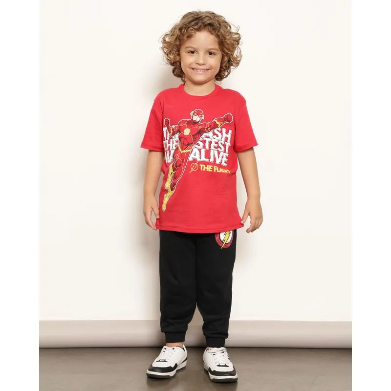 Calça Moletom Infantil Peluciada Dc Comics Estampa The Flash Preta 10