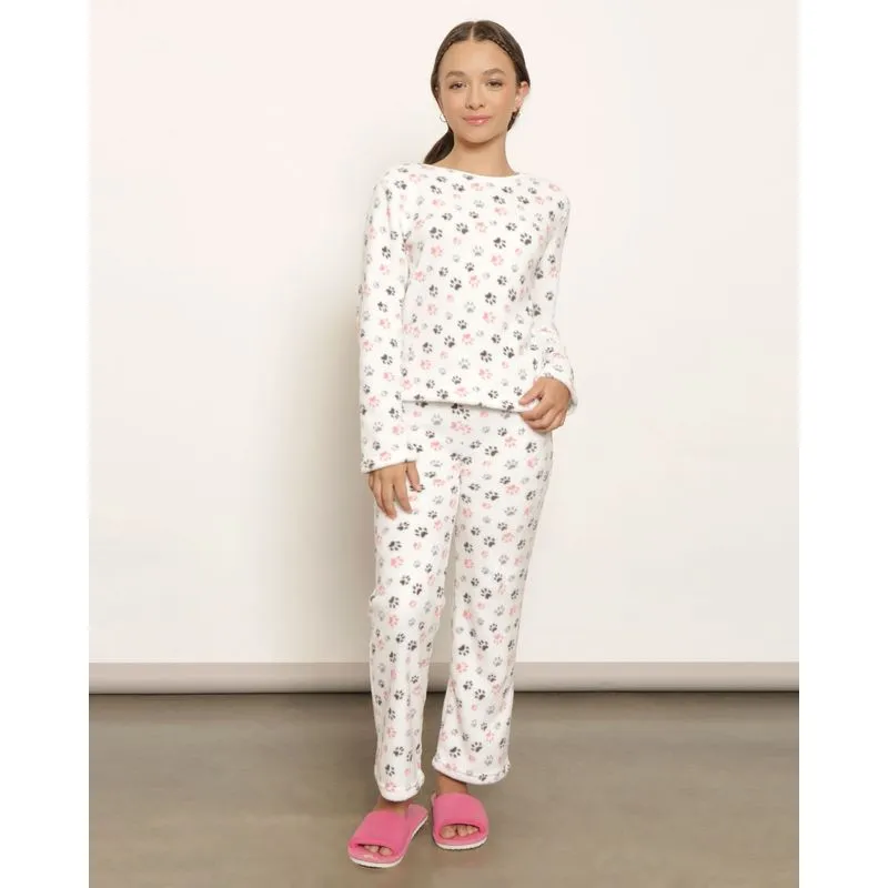 Pijama Juvenil Longo Fleece Estampado Branco 12