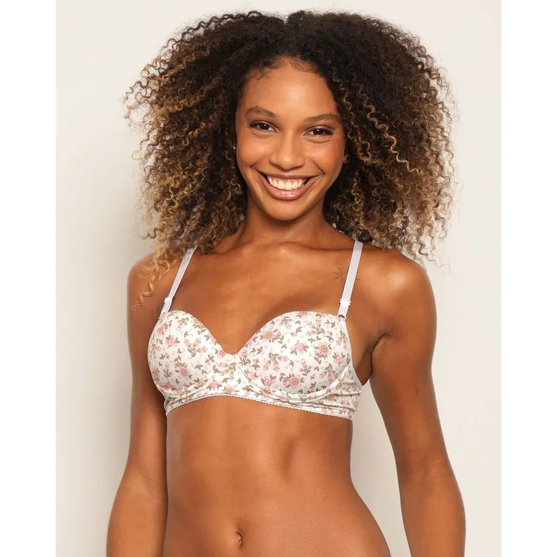 Sutiã Feminino Base Com Bojo Floral Branco 40