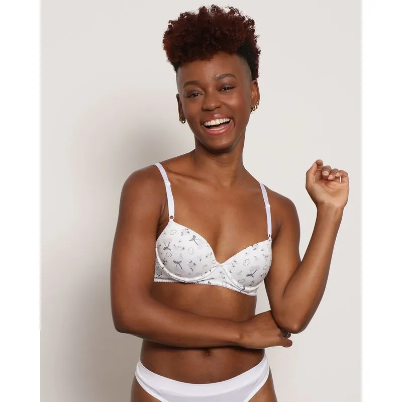 Sutiã Feminino Base Com Bojo Estampado Branco 42