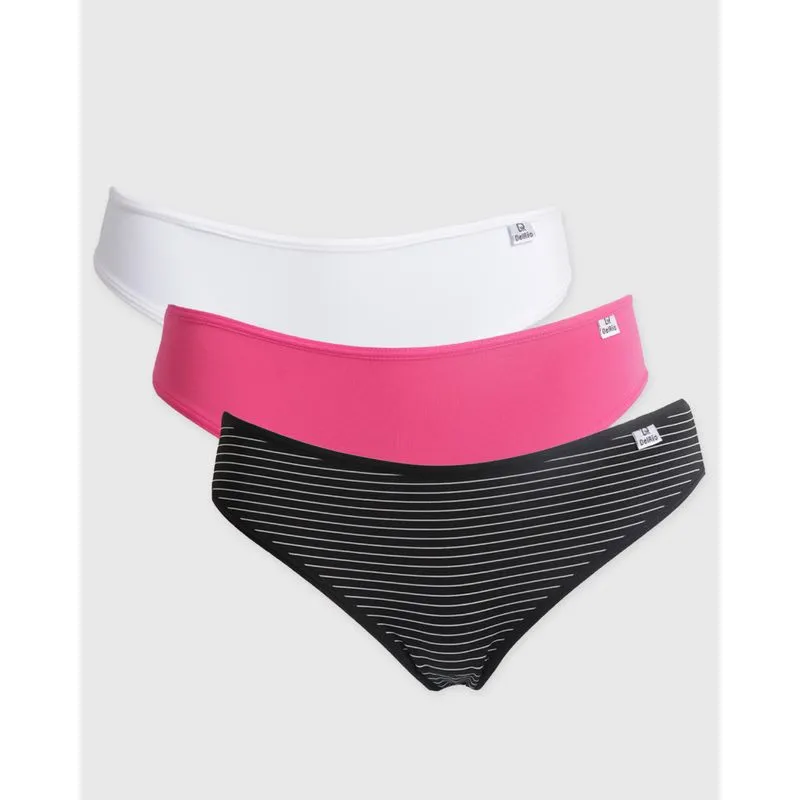Kit 3 Calcinhas Feminina DelRio Biquíni Microfibra Rosa Branca E Preta GG