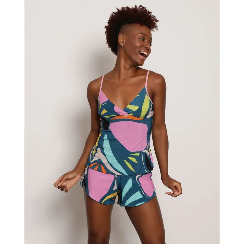 Short Doll Feminino Liganete Curto Estampado Azul GG