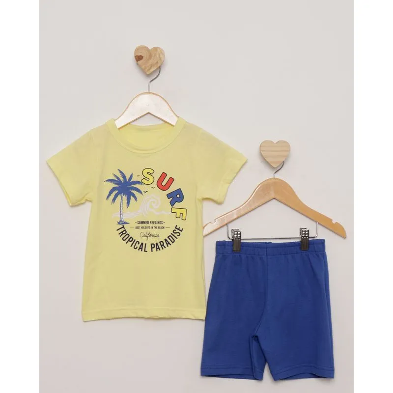 Conjunto Bebê Manga Curta Estampa Surf Tropical Amarelo 2