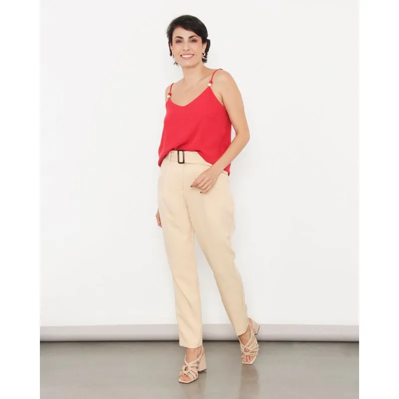 Calça Feminina Reta Com Cinto Bege M