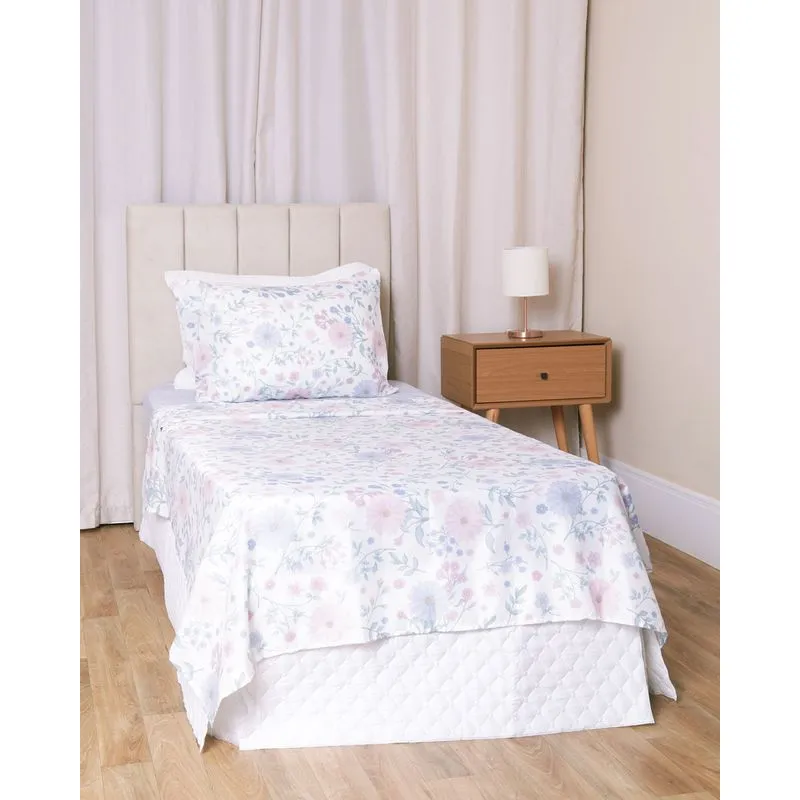 Jogo De Cama Solteiro Andrezza 3 Peças Estampa Floral Branco UN