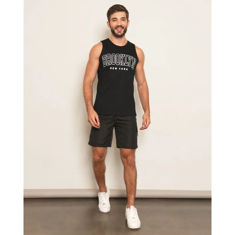Bermuda Masculina Bolso Cargo Com Cordão Preta P