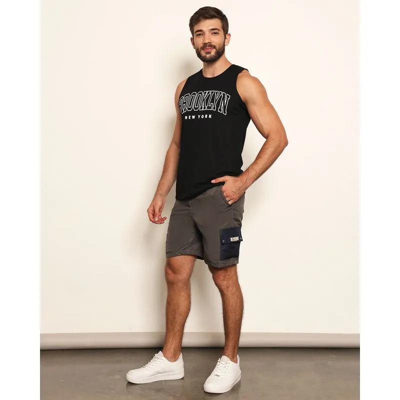 Bermuda Masculina Bolso Cargo Com Cordão Cinza P