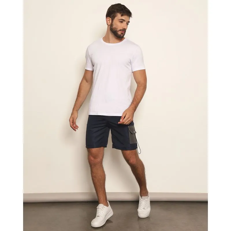 Bermuda Masculina Bolso Cargo Com Cordão Marinho M