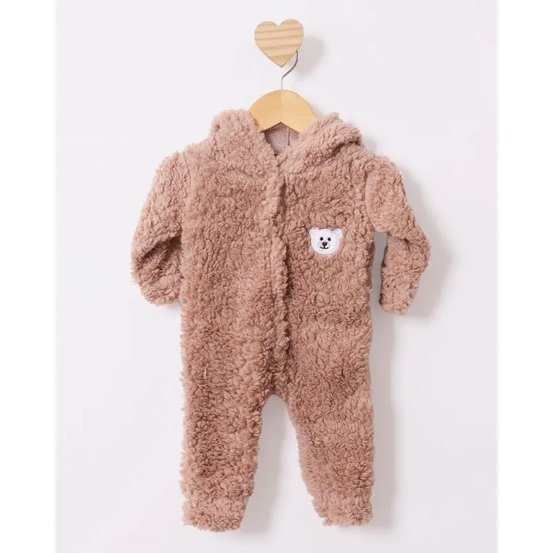 Macacão Bebê Sherpa Capuz Ursinho Marrom G