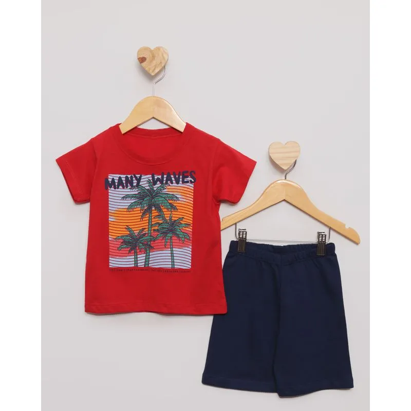 Conjunto Bebê Curto Estampa Coqueiro Vermelho 2
