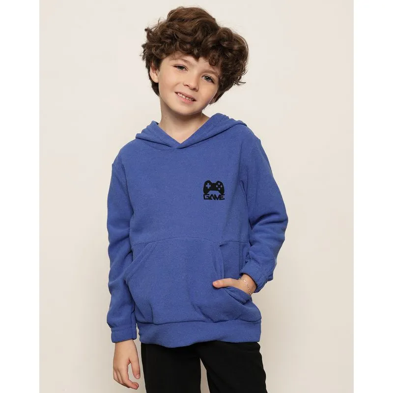 Blusão Infantil Bolso Canguru Com Capuz Estampa Azul 6