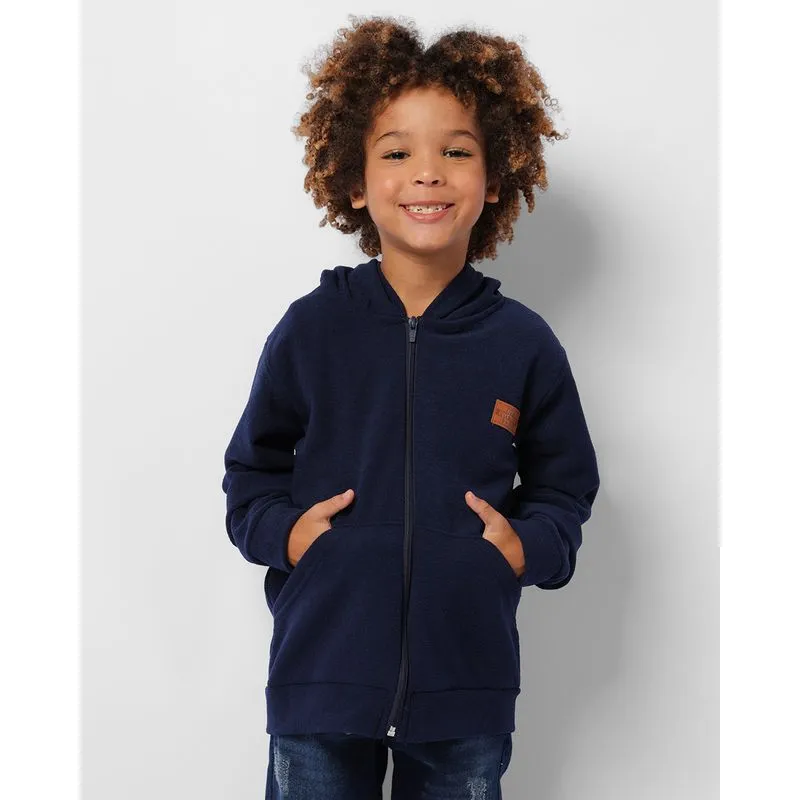 Jaqueta Infantil Peluciada Bouclé Com Capuz Marinho 4