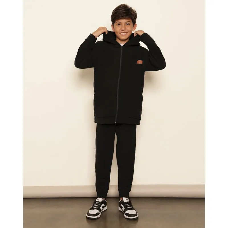 Calça Juvenil Atoalhada Peluciada Jogger Preta 10