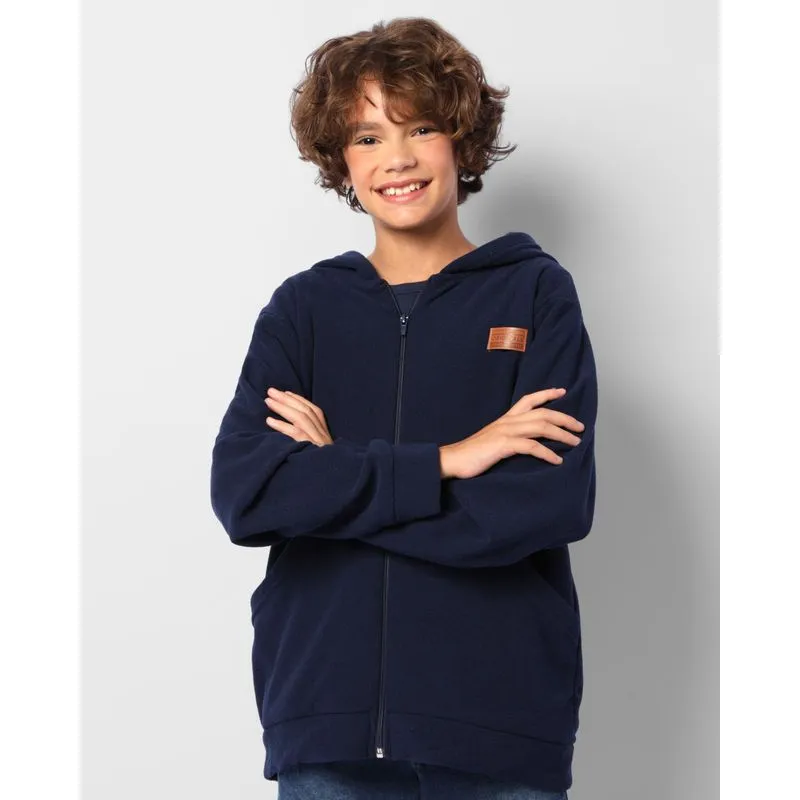 Jaqueta Juvenil Boucle Peluciado Aplicação Com Bolsos Marinho 16